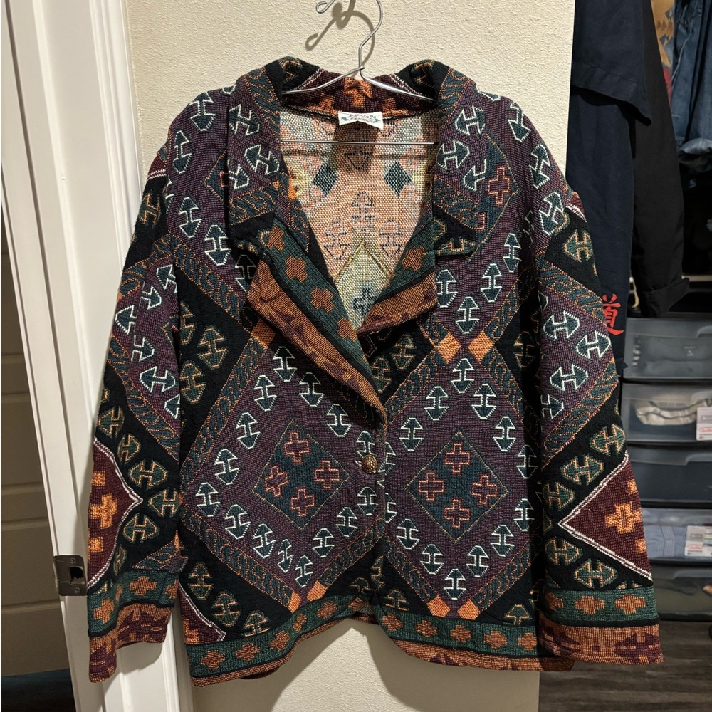 Sugar Street Weavers Vintage Aztec Southwestern Woven Tapestry Jacket Size L